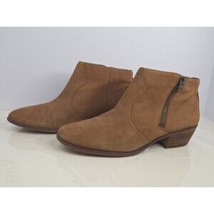Sam Edelman Brown Suede Zip Up Ankle Boots Low Block Heel Sz 8 Broken In, Soft